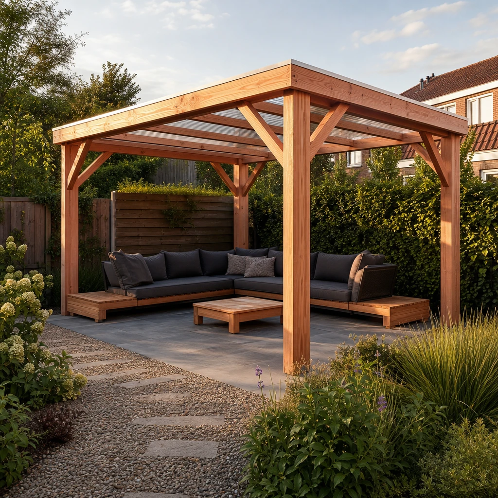 Houten overkapping op maat 1 houten overkapping op maat in de tuin vrijstaand